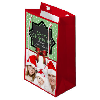 Green Polka Dots Festive Custom Photo Christmas Small Gift Bag