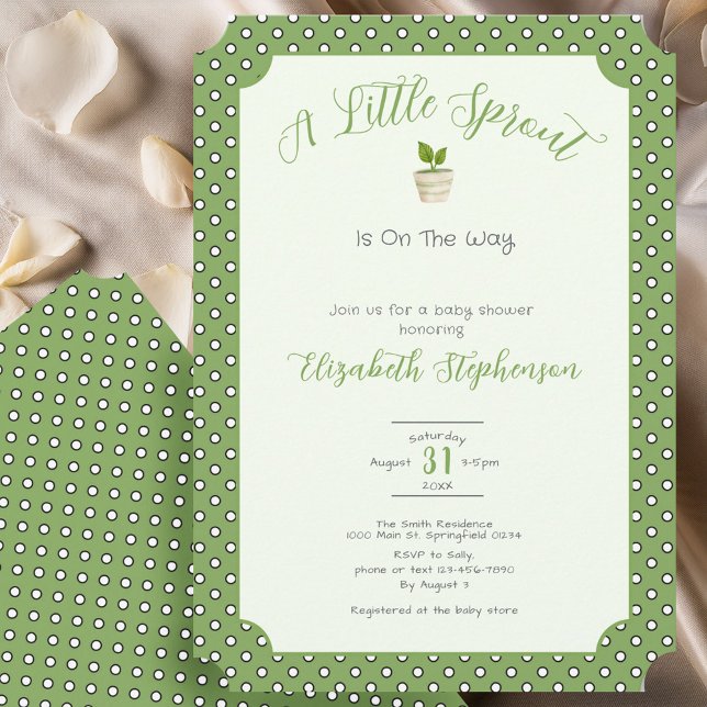 Green Polka Dots Little Sprout Baby Shower Invitation (Creator Uploaded)