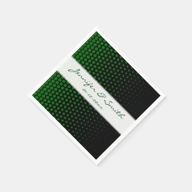 Green Polka Dots Modern Black Paper Napkins (Corner)