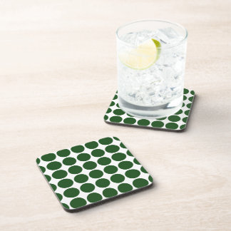 Green Polka Dots on White Drink Coaster