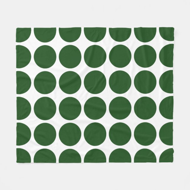 Green Polka Dots on White Fleece Blanket (Front (Horizontal))