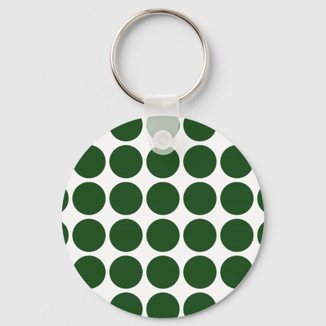 Green Polka Dots on White Keychain (Front)