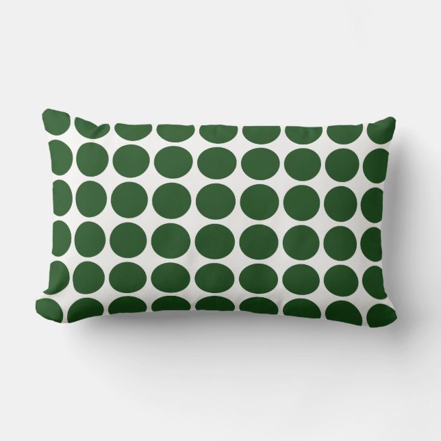 Green Polka Dots on White Lumbar Pillow (Front)
