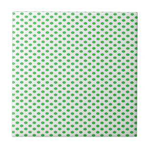 Green Polka Dots on White Tile