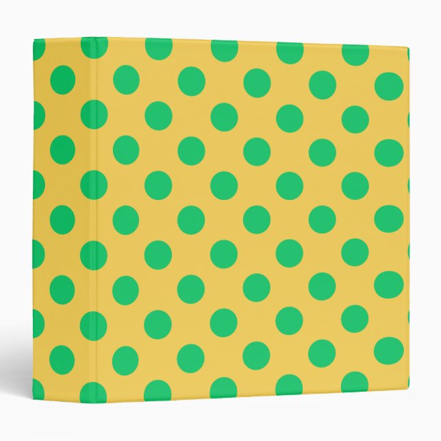 Green polka dots on yellow 3 ring binder (Front/Spine)