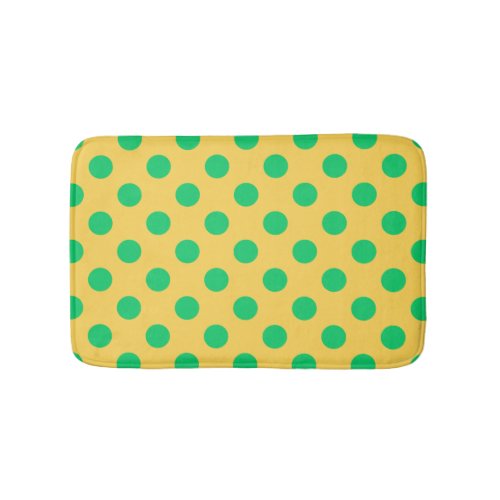 Green polka dots on yellow bathroom mat