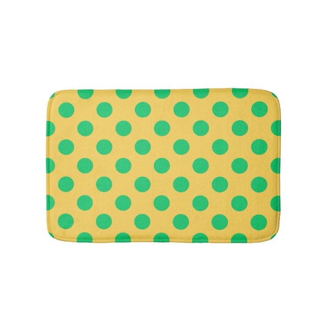 Green polka dots on yellow bathroom mat (Front)