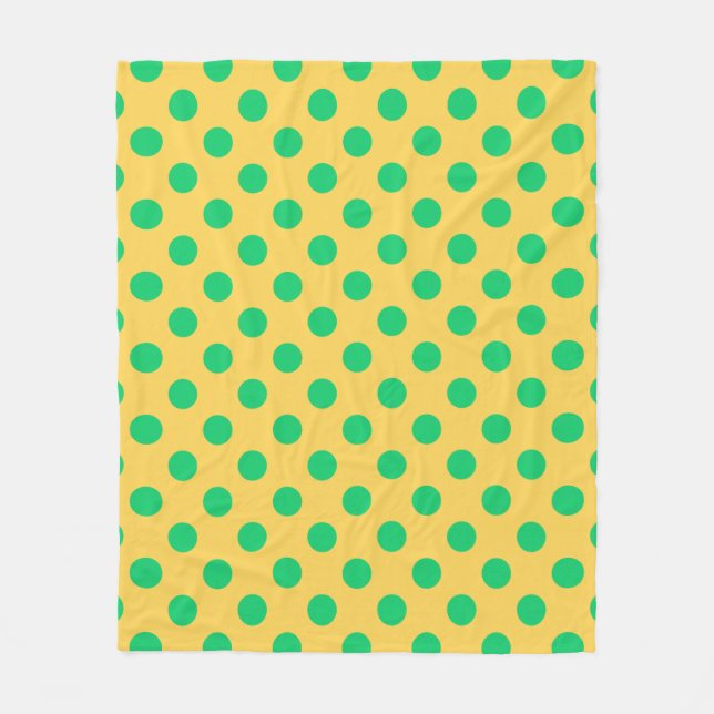 Green polka dots on yellow fleece blanket (Front)