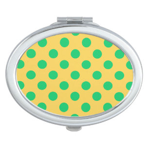 Green polka dots on yellow mirror for makeup