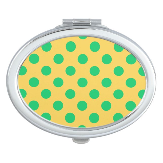 Green polka dots on yellow mirror for makeup (Front)