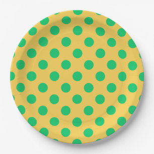 Green polka dots on yellow paper plates