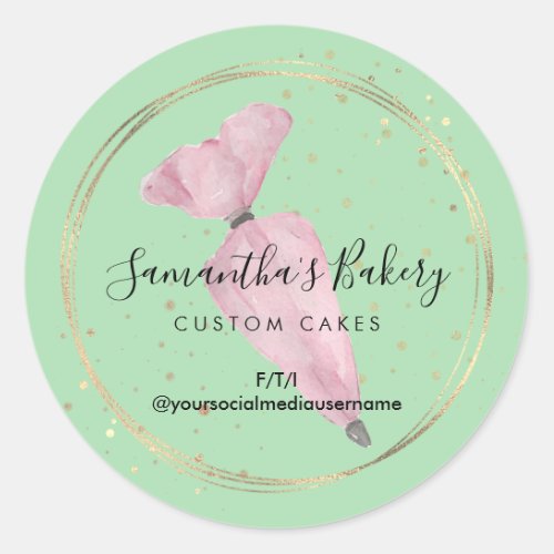 Green Polka Dots Pastry Cake Designer Bakery Chef Classic Round Sticker