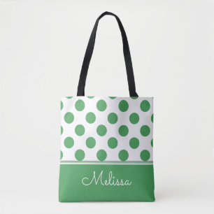 Green Polka Dots Personalized Tote Bag