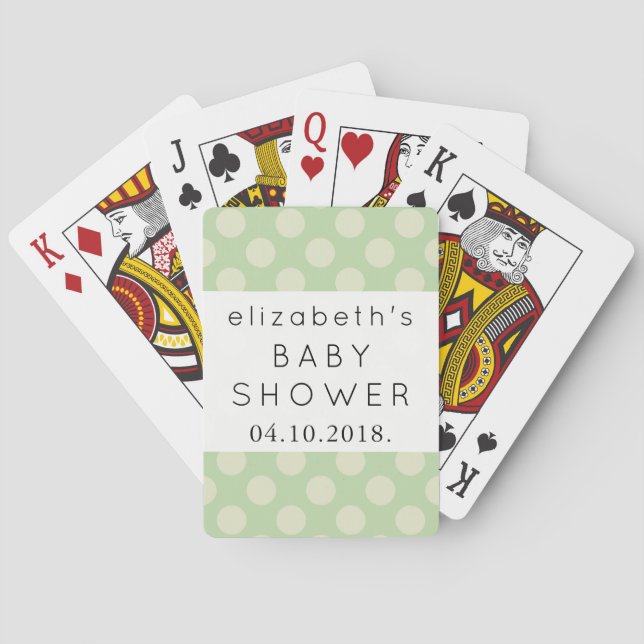 Green Polka Dots, Polka Dot Pattern, Baby Shower Poker Cards (Back)