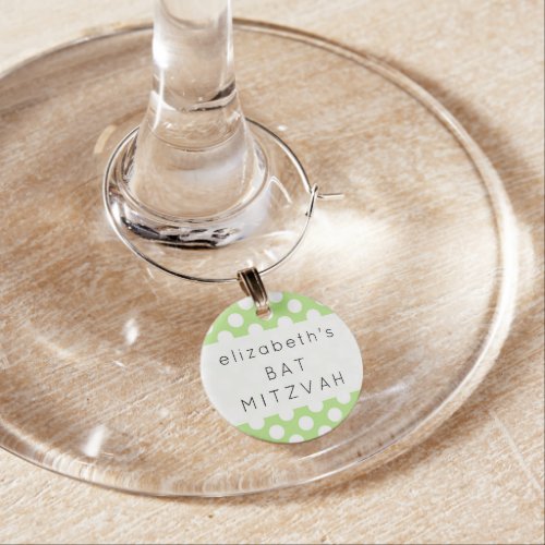 Green Polka Dots Polka Dot Pattern Bat Mitzvah Wine Charm