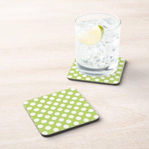 Green Polka Dots Polka Dot Pattern Dots Dotted Beverage Coaster