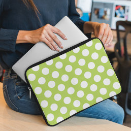 Green Polka Dots, Polka Dot Pattern, Dots, Dotted Laptop Sleeve