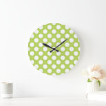 Green Polka Dots, Polka Dot Pattern, Dots, Dotted Large Clock<br><div class="desc">Cute,  fun and adorable polka dot pattern in green and white color. Modern and trendy gift,  perfect for the polka dots lover in your life.</div>