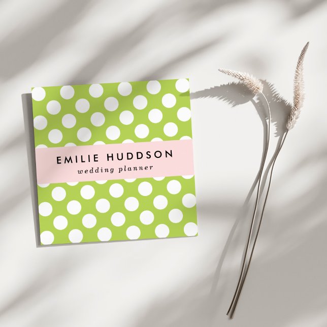 Green Polka Dots, Polka Dot Pattern, Dots, Dotted Square Business Card (Creator Uploaded)