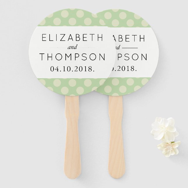 Green Polka Dots, Polka Dot Pattern, Dots, Wedding Hand Fan (Front and Back)