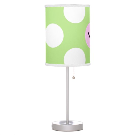 Green Polka Dots, Polka Dot Pattern, Monogram Table Lamp (Left)