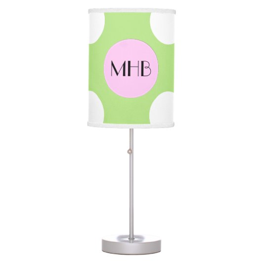 Green Polka Dots, Polka Dot Pattern, Monogram Table Lamp (Front)