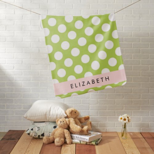 Green Polka Dots Polka Dot Pattern Your Name Baby Blanket