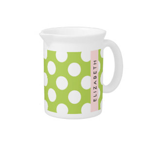 Green Polka Dots, Polka Dot Pattern, Your Name Beverage Pitcher