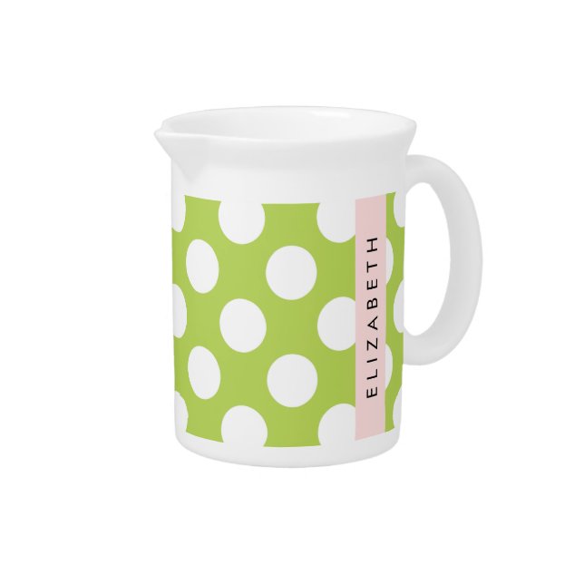 Green Polka Dots, Polka Dot Pattern, Your Name Beverage Pitcher (Right)