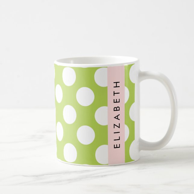 Green Polka Dots, Polka Dot Pattern, Your Name Coffee Mug (Right)