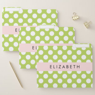 Green Polka Dots, Polka Dot Pattern, Your Name File Folder