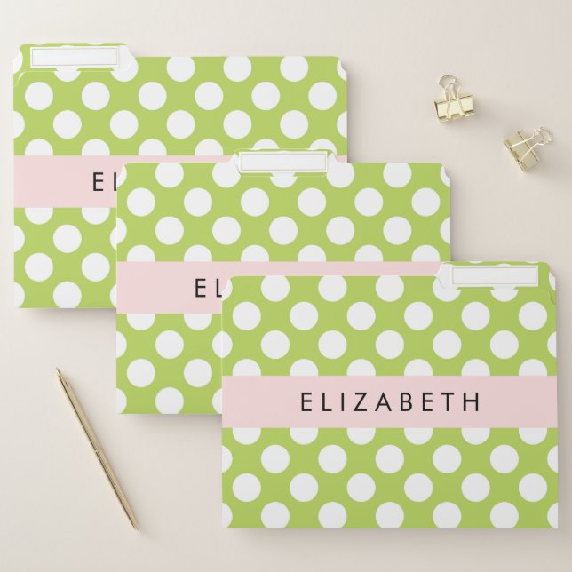 Green Polka Dots, Polka Dot Pattern, Your Name File Folder (Set)