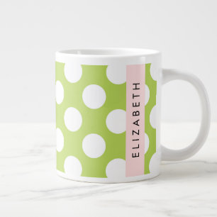 Green Polka Dots, Polka Dot Pattern, Your Name Giant Coffee Mug