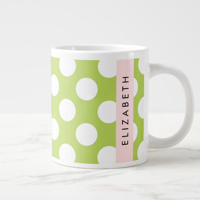Green Polka Dots, Polka Dot Pattern, Your Name Giant Coffee Mug (Right)