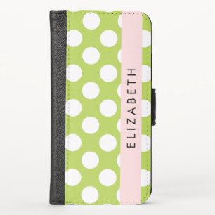 Green Polka Dots, Polka Dot Pattern, Your Name iPhone X Wallet Case
