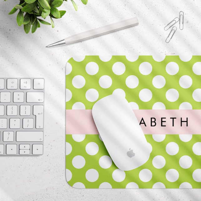 Green Polka Dots, Polka Dot Pattern, Your Name Mouse Pad (Creator Uploaded)