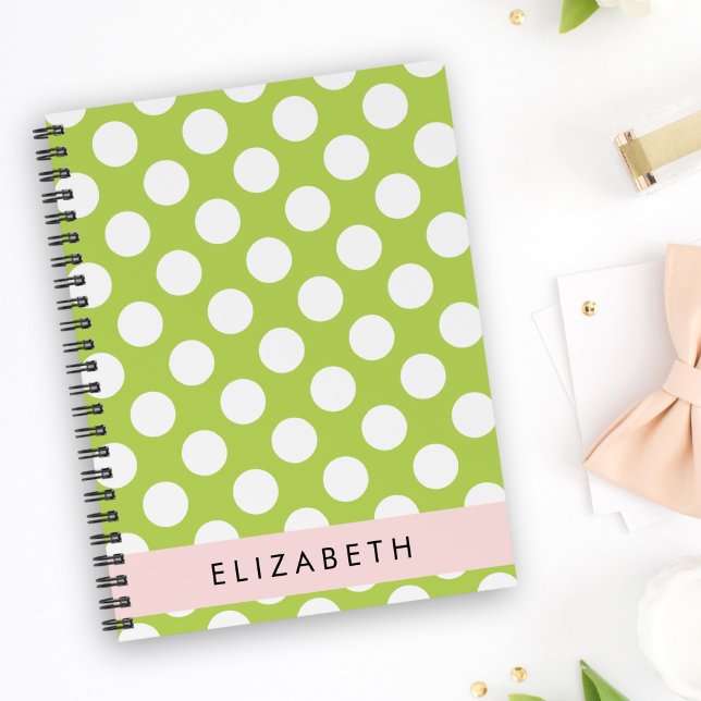 Green Polka Dots, Polka Dot Pattern, Your Name Notebook (Creator Uploaded)