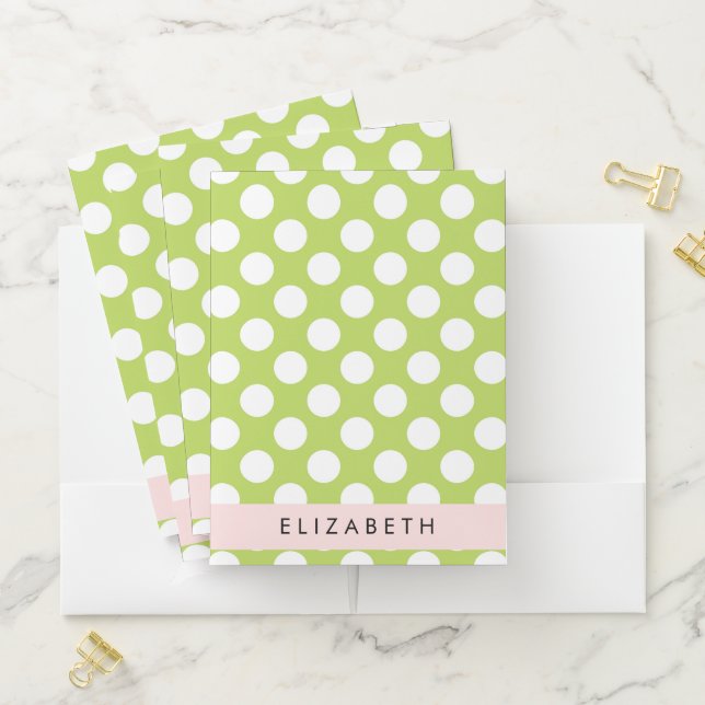 Green Polka Dots, Polka Dot Pattern, Your Name Pocket Folder (In Situ)