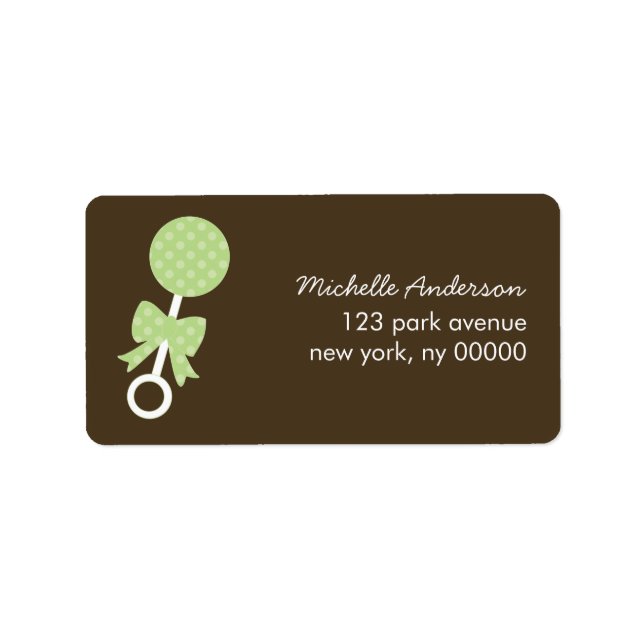 Green Polka Dots Rattle Baby Shower Labels (Front)