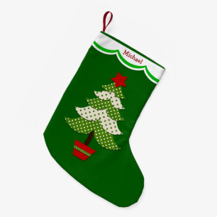 Green Polkadot Christmas Tree Personalized Small Christmas Stocking
