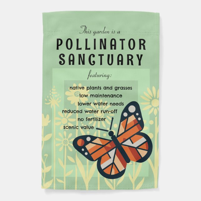 Green Pollinator Sanctuary Monarch Butterfly Garden Flag (Front)