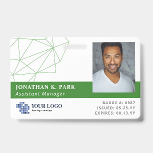 Green Polygons Logo & Photo Employee ID Badge