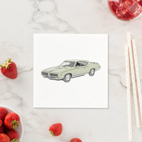 Green Pontiac GTO Muscle Car Drawing Paper Party Paper Napkins