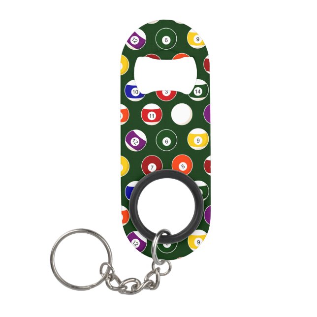 Green Pool Ball Billiards Pattern Keychain Bottle Opener (Front)