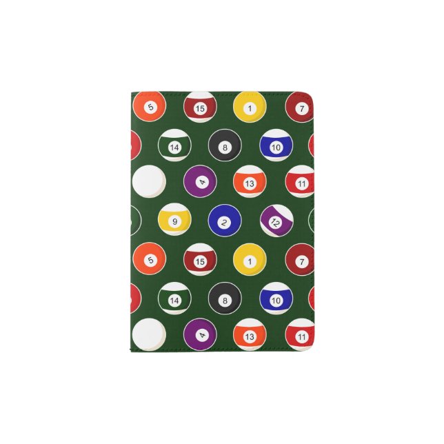 Green Pool Ball Billiards Pattern Passport Holder (Front)