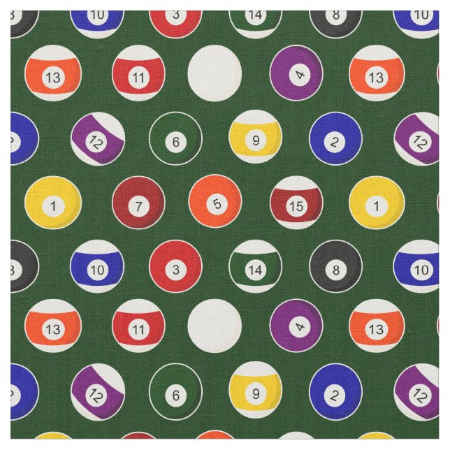 Green Pool Ball Billiards Pattern Small Repeat Fabric (Close Up)