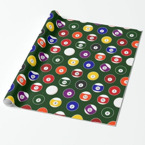 Green Pool Ball Billiards Pattern Wrapping Paper