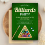 Green Pool Table Billiards Snooker Birthday Party Invitation