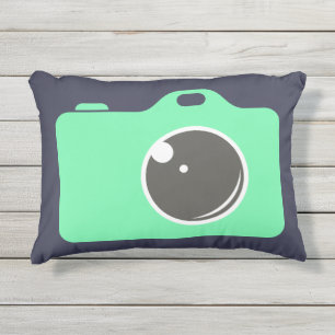 Green Pop Art Camera Blue Outdoor Pillow