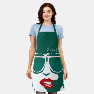 Green Pop Art Pretty Woman Sunglasses Red Lips Apron